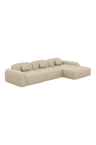 Canapé d'angle droit Labucca - Beige - 5 places - En cuir véritable