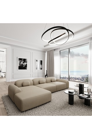 Collection Labucca - Canapé d'angle gauche - Beige - 5 places - En cuir véritable