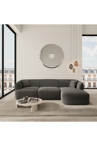 Canapé d'angle droit Ozura - Anthracite - 5 places - En tissu structuré