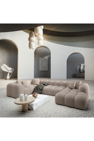 Canapé d'angle panoramique droit convertible Nuvola - Beige - 7 places - En tissu structuré