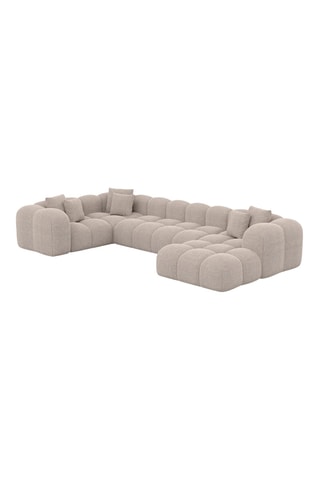 Canapé d'angle panoramique droit convertible Nuvola - Beige - 7 places - En tissu structuré