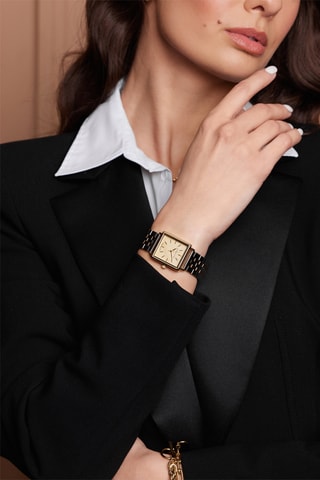 Orologio al quarzo placcato Ion oro giallo, placcato Ion argento, madreperla e diamante e gourmette Gisèle
