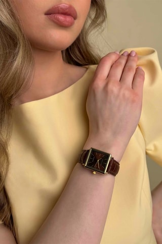 Orologio al quarzo in vera pelle Isadora - Marrone e dorato