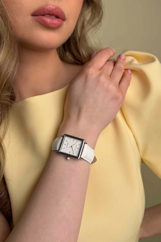 Orologio al quarzo in pelle Rosalie - Bianco e argentato