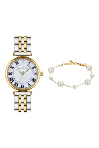 Cofanetto orologio al quarzo e bracciale in acciaio con perla Elodine - Argentato e dorato