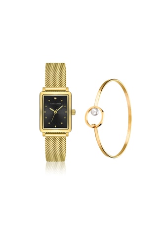 Cofanetto orologio al quarzo placcato Ion oro giallo e diamante e bracciale bangle Cléophée