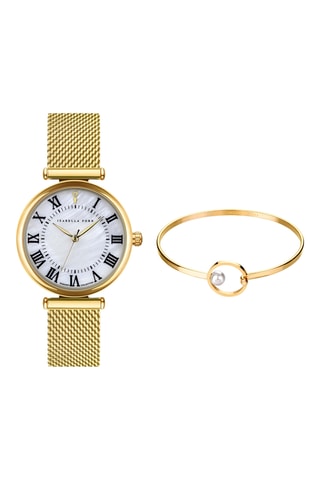 Cofanetto orologio al quarzo e bracciale in acciaio con perla Elodine - Dorato