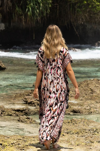 Caftan Roberta - Blanc, marron et rose