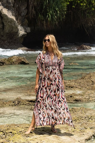Caftan Roberta - Blanc, marron et rose