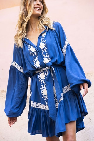 Robe courte Dina - Blanc et bleu