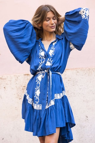 Robe courte Dina - Blanc et bleu