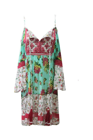 Robe droite - Blanc, rouge et bleu