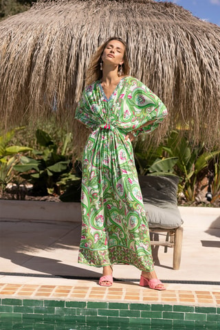 Robe longue Emmy - Blanc, vert et rose