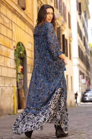 Robe longue Ludovica - Blanc, noir et bleu