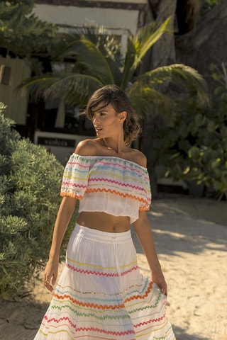 Crop top Bloom - Blanc, vert et rose