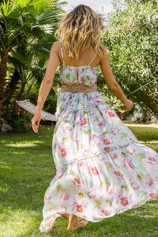 Robe longue Petal - Blanc, vert et violet