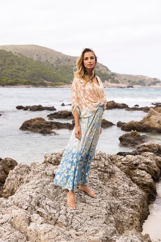 Robe longue - Bleu et rose