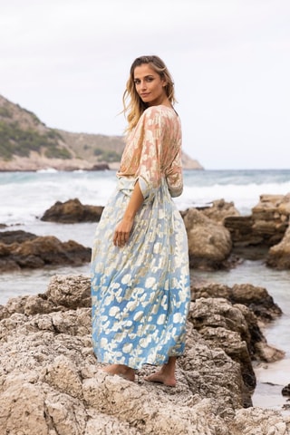 Robe longue - Bleu et rose