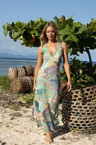 Robe longue Angeles - Bleu, vert et jaune