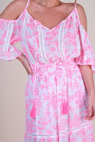 Robe longue - Blanc et rose