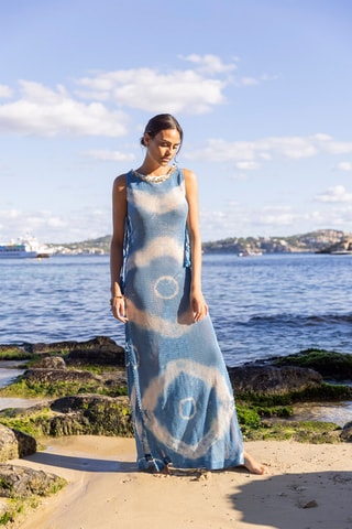 Robe longue - Blanc et bleu