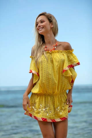 Robe patineuse Lakshini - Rouge et jaune