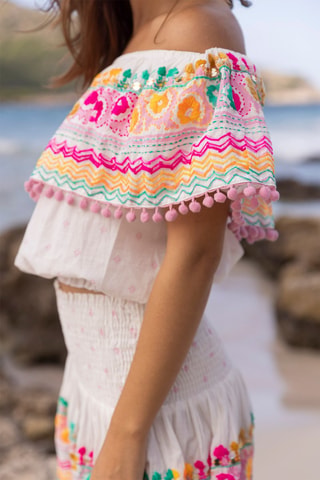 Top Zuma - Blanc, orange et rose
