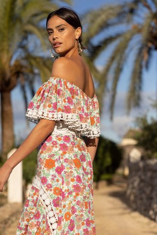 Robe asymétrique Rayan - Blanc, vert, orange et rose