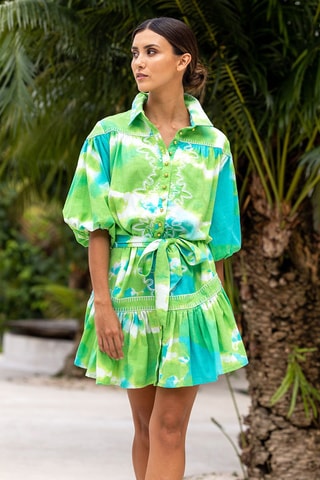 Robe patineuse - Blanc, bleu et vert
