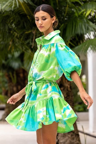 Robe patineuse - Blanc, bleu et vert