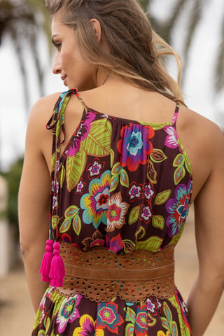 Robe longue Astor - Vert, marron et rose