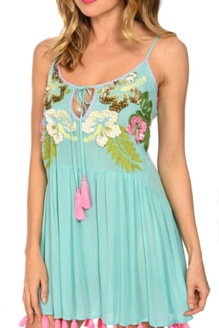 Robe trapèze Palms - Bleu, vert et rose