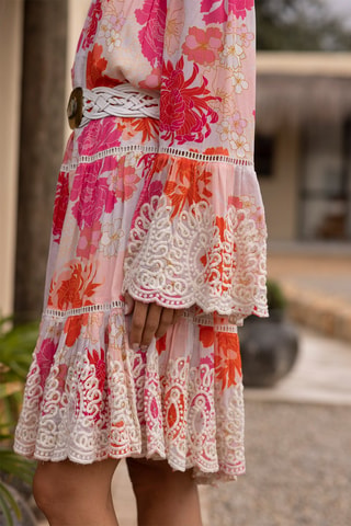 Robe patineuse Positano - Blanc, orange et rose