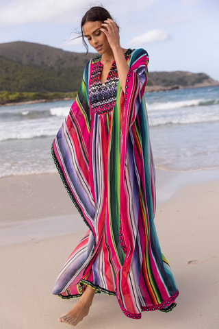 Caftan Waves - Vert, jaune et rose