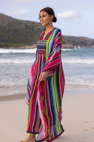 Caftan Waves - Vert, jaune et rose