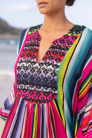 Caftan Waves - Vert, jaune et rose