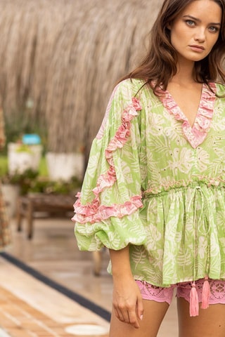 Blouse Tavola - Blanc, vert et rose