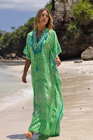 Caftan Sierrane - Blanc, bleu et vert