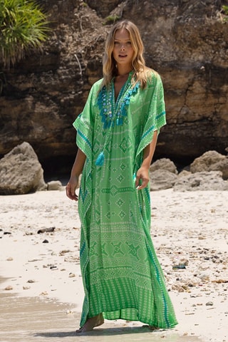 Caftan Sierrane - Blanc, bleu et vert