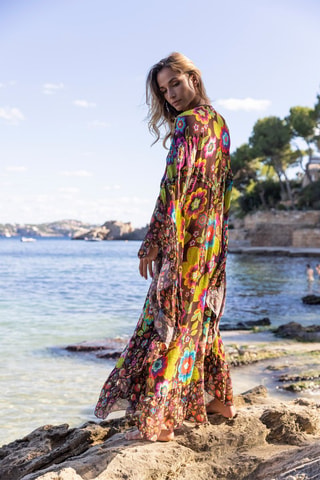 Caftan Delilah - Jaune, marron et rose
