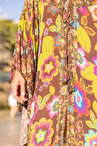 Caftan Delilah - Jaune, marron et rose