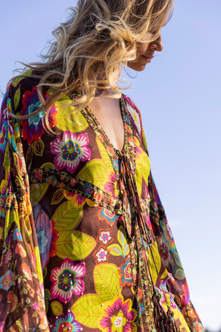 Caftan Delilah - Jaune, marron et rose