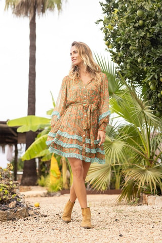 Robe chemise Agua - Bleu et orange