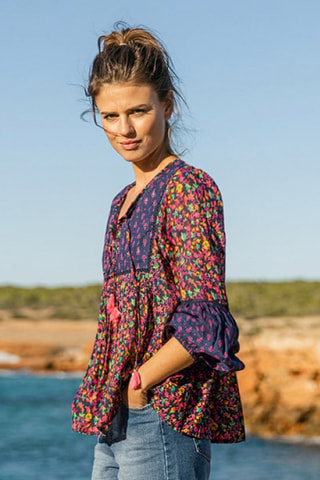 Blouse - Bleu et rose