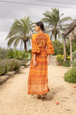 Robe longue Safran - Blanc, noir et marron