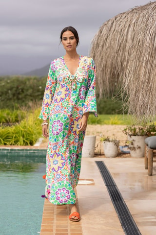 Robe longue - Blanc, orange et violet