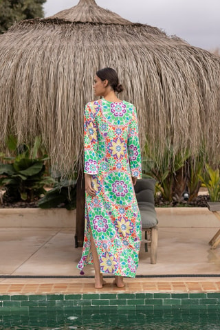 Robe longue - Blanc, orange et violet