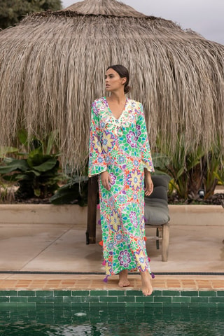 Robe longue - Blanc, orange et violet