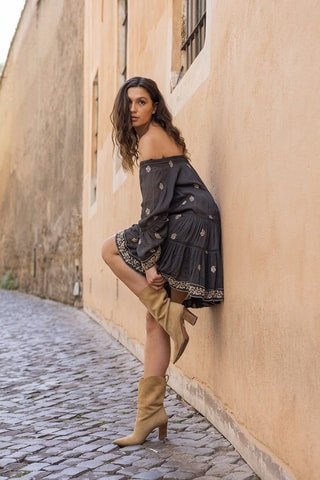 Robe courte Shine - Noir et beige