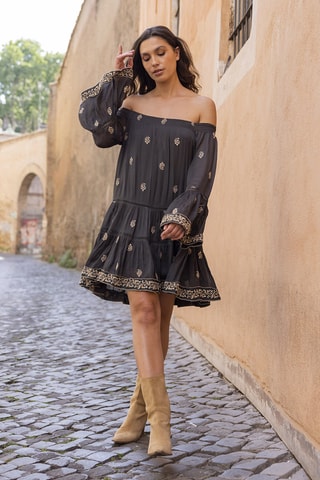 Robe courte Shine - Noir et beige